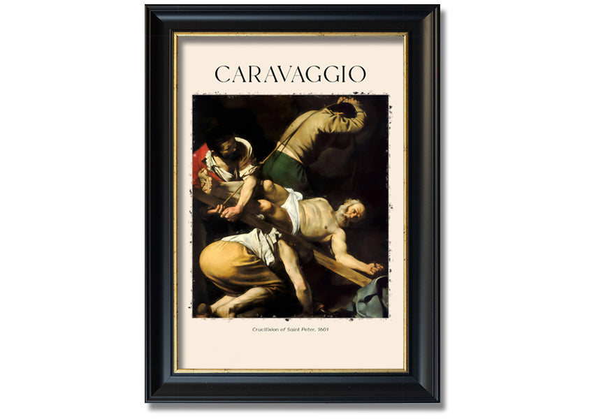 Canvas print of Crucifixion Of Saint Peter by Caravaggio, mounted on a box frame, showcasing vibrant colors and intricate details.